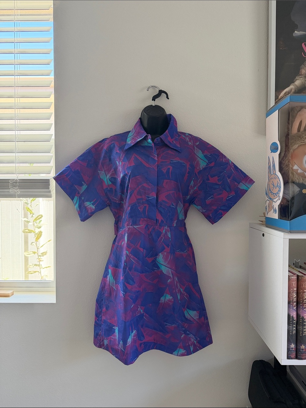 Vibrant Purple Abstract Collared Mini Dress